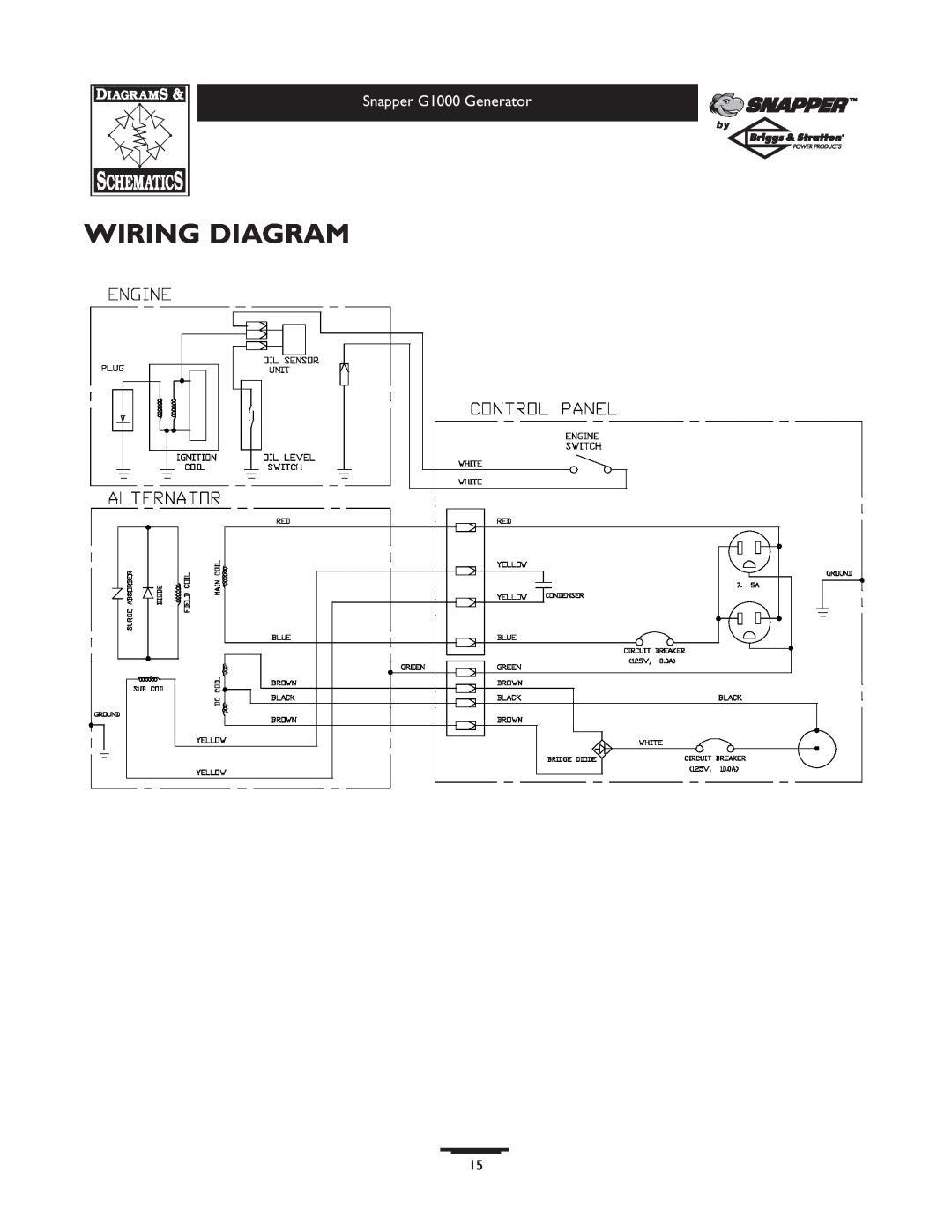 Snapper 1666-0 owner manual Wiring Diagram, Snapper G1000 Generator 