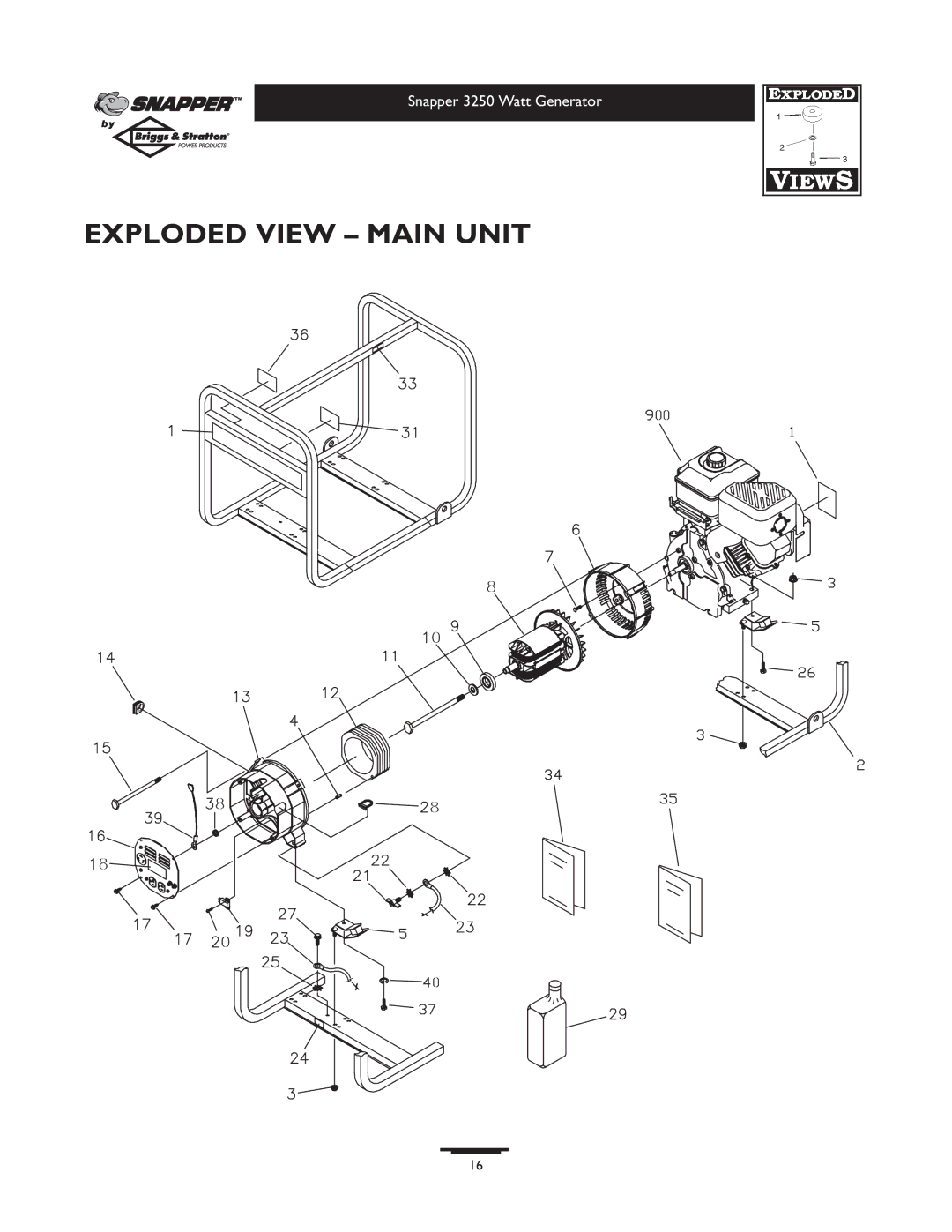 Snapper 1667-0 owner manual Exploded View Main Unit 