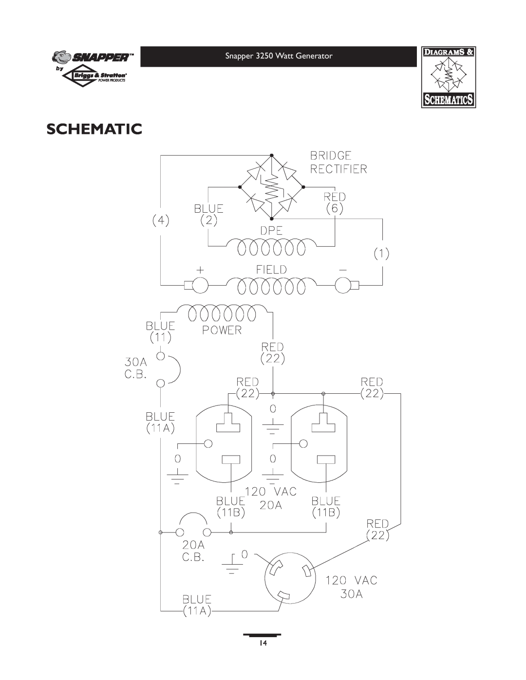 Snapper 1667-0 owner manual Schematic, Snapper 3250 Watt Generator 