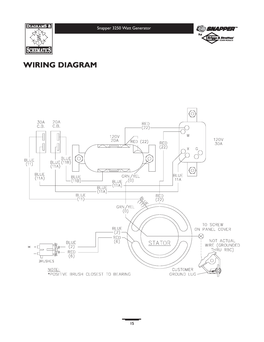 Snapper 1667-0 owner manual Wiring Diagram, Snapper 3250 Watt Generator 