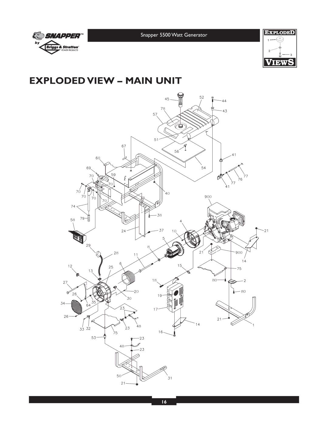 Snapper 1668-0 owner manual Exploded View Main Unit 