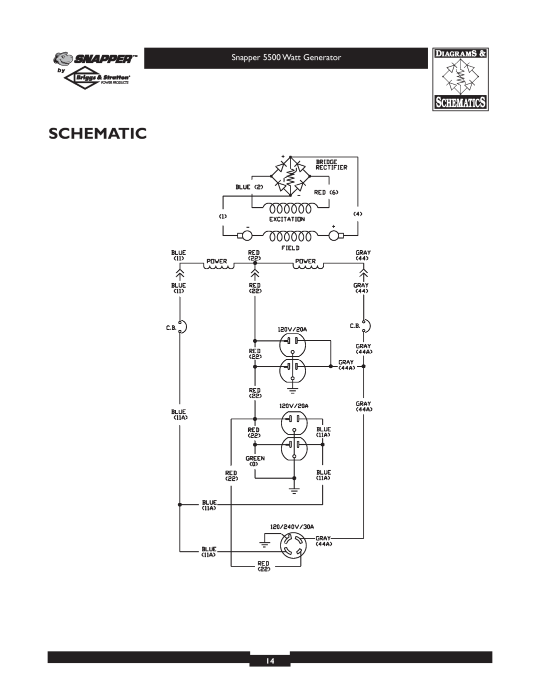 Snapper 1668-0 owner manual Schematic, Snapper 5500 Watt Generator 