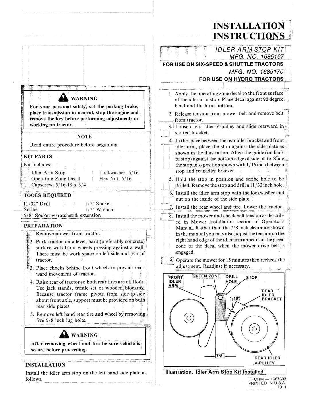 Snapper 1685170, 1685167 manual 