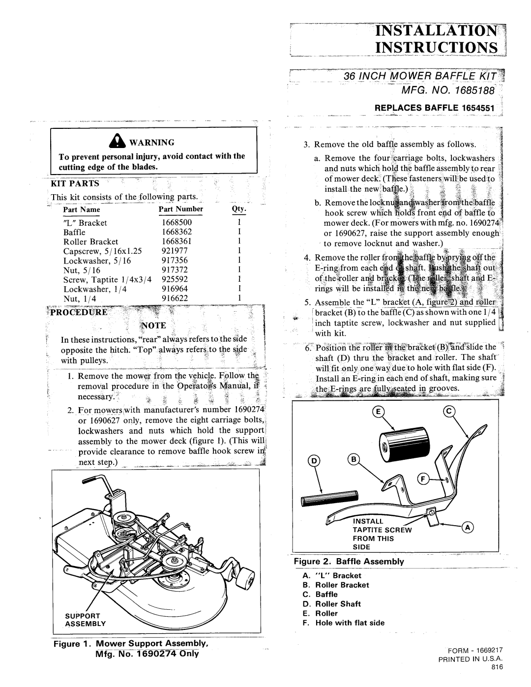 Snapper 1685188 manual 