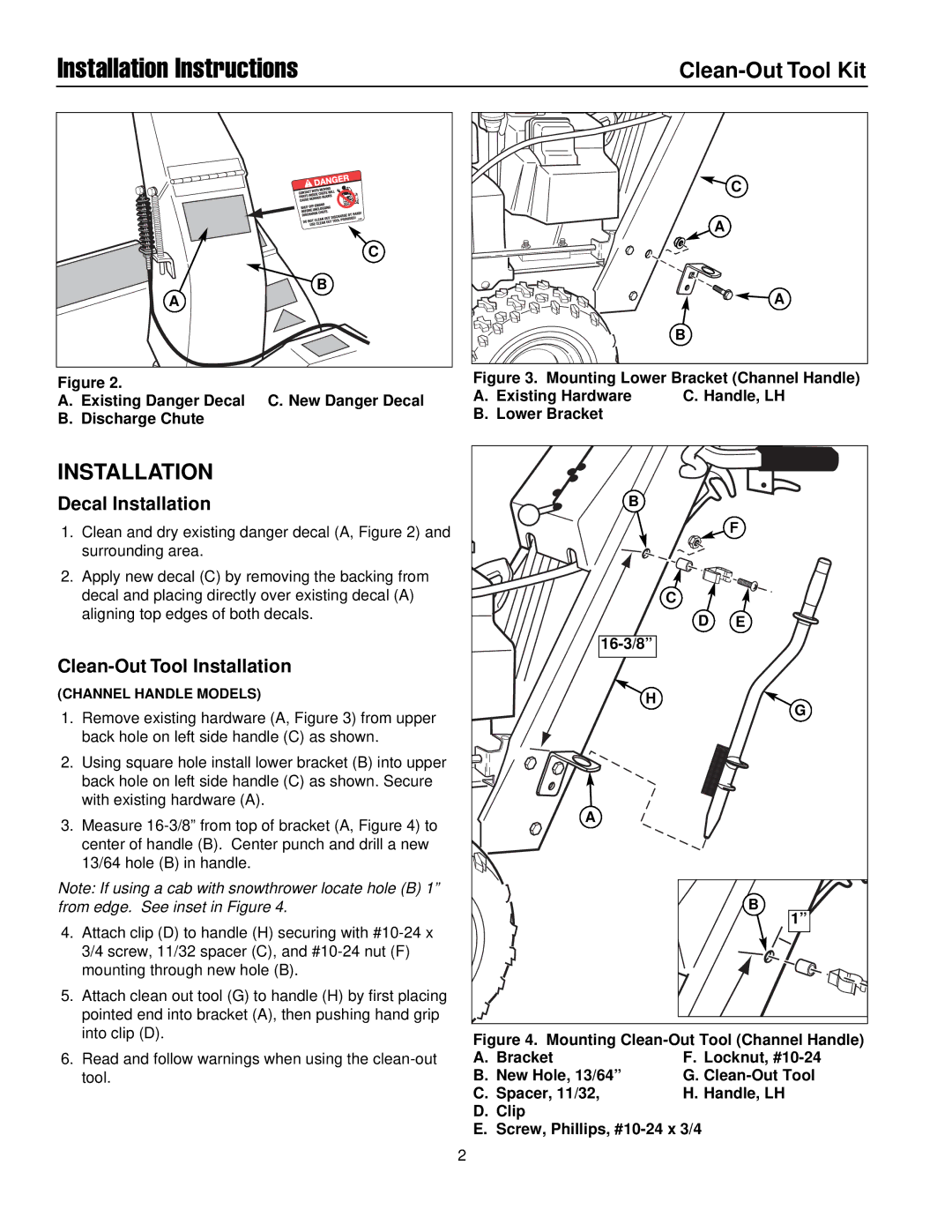 Snapper 1687099 installation instructions Installation, Existing Danger Decal C. New Danger Decal Discharge Chute 