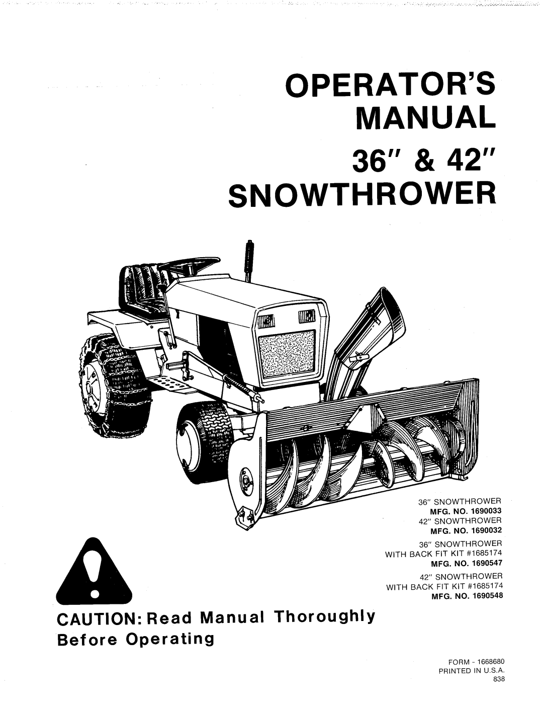Snapper 1690032, 1690033 manual 
