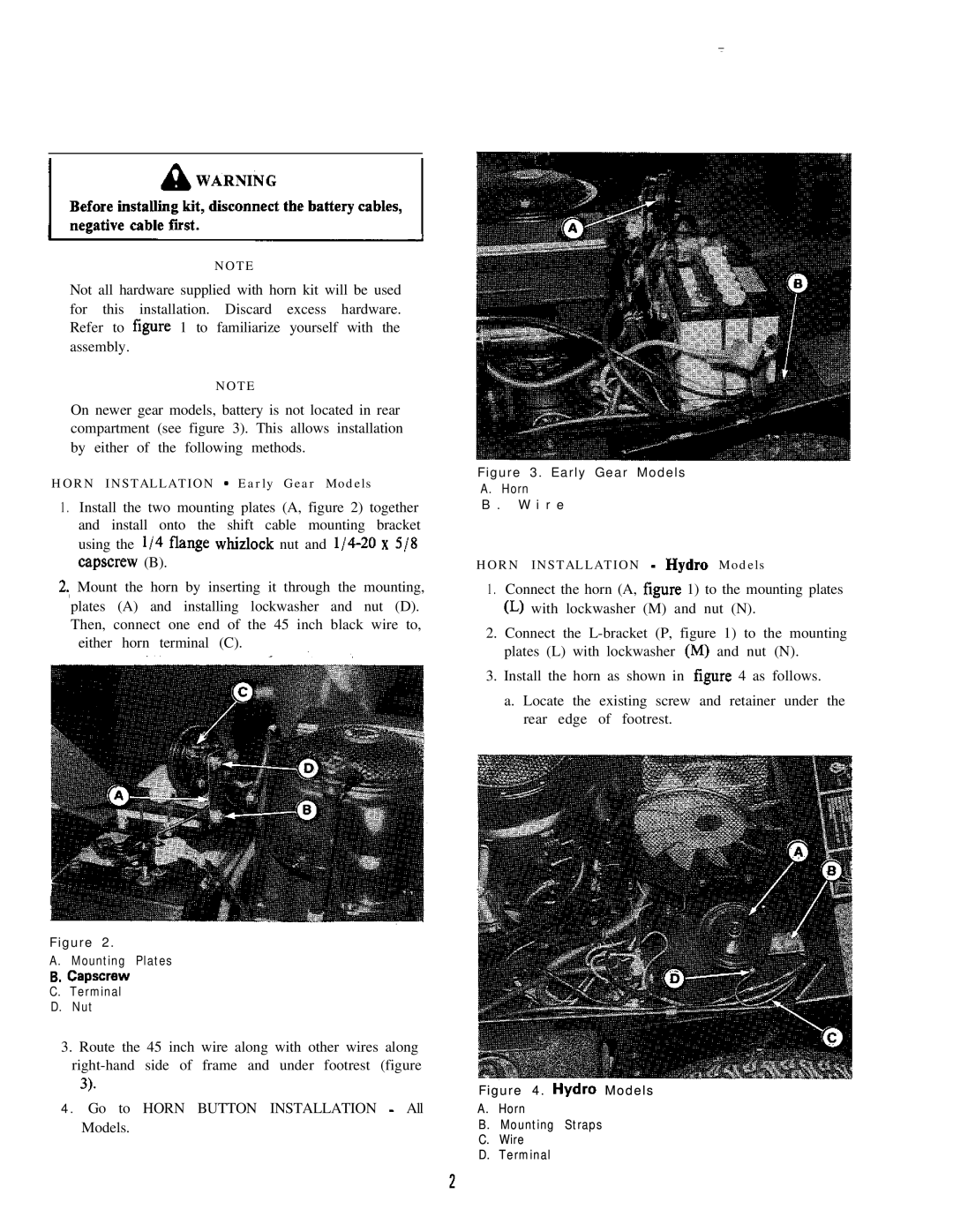 Snapper 1691530 installation instructions Horn Installation Early Gear Models 