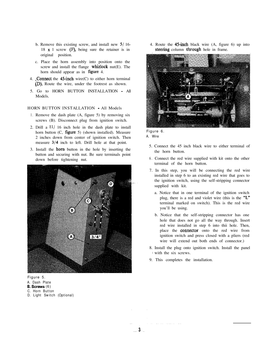 Snapper 1691530 installation instructions Horn Button Installation All Models 