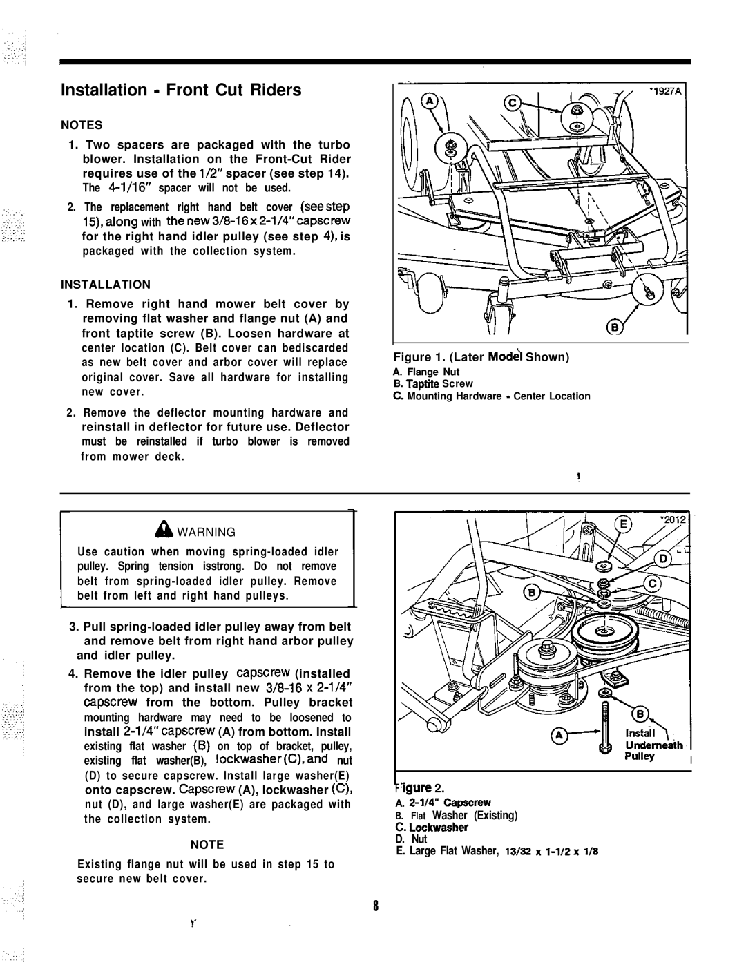 Snapper 1691810, 1691998 manual Installation Front Cut Riders 