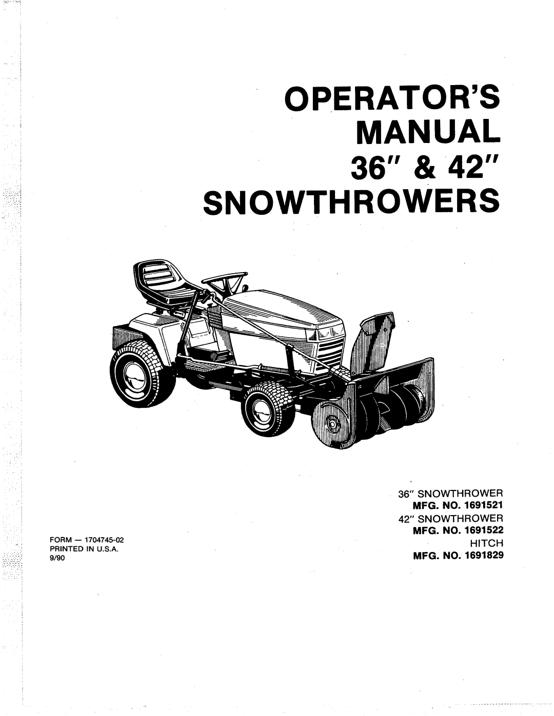 Snapper 1691521, 1691829, 1691522 manual 