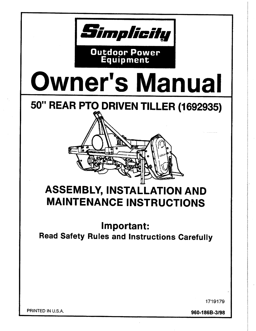Snapper 1692935 manual 