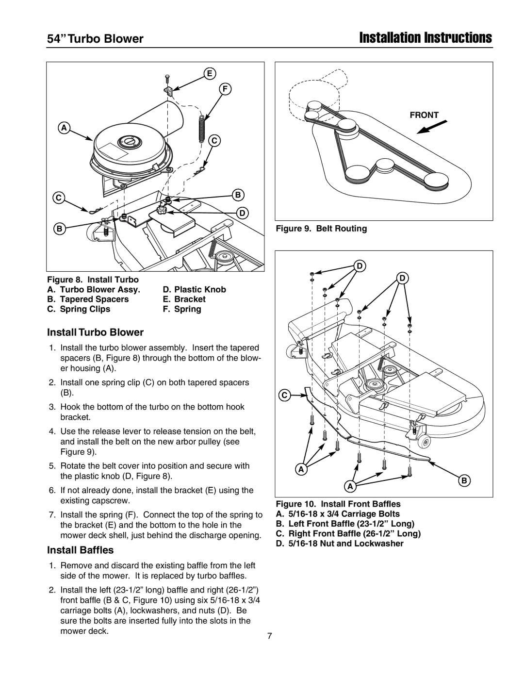 Snapper 1695299, 1693706 installation instructions Install Turbo Blower, Install Baffles 