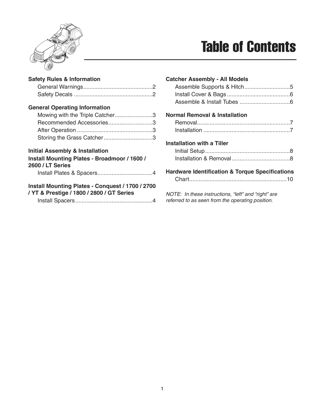 Snapper 1723846, 1694153, 1694693 manual Table of Contents 