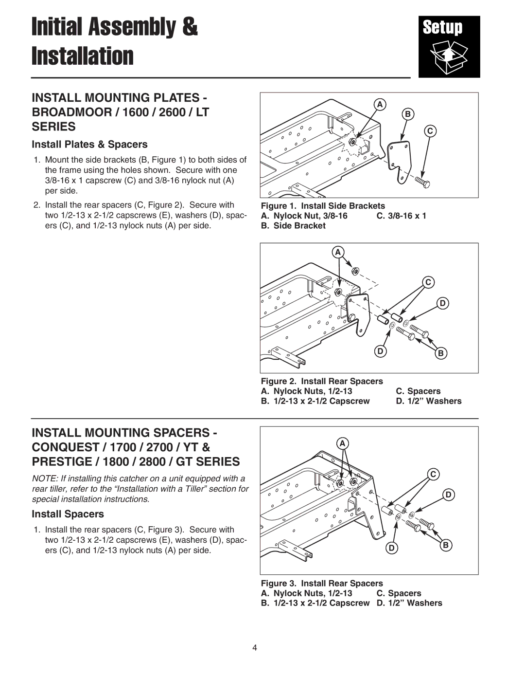 Snapper 1723846 Install Mounting Plates Broadmoor / 1600 / 2600 / LT Series, Install Plates & Spacers, Install Spacers 