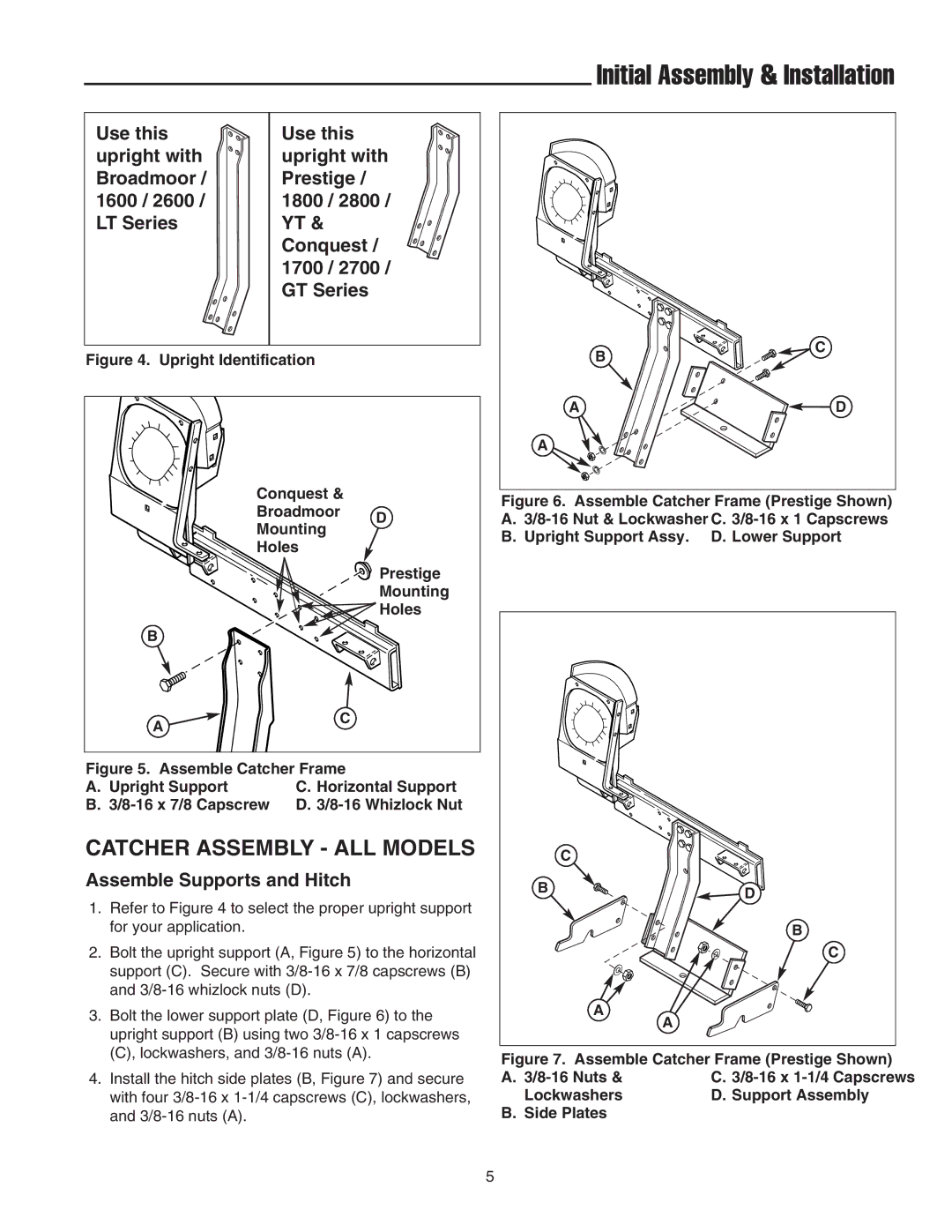 Snapper 1694153, 1694693, 1723846 manual Catcher Assembly ALL Models, Assemble Supports and Hitch 