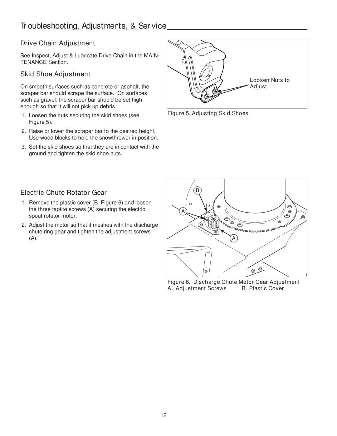 Snapper 1694144, 1694295, 1694150 Troubleshooting, Adjustments, & Service, Drive Chain Adjustment, Skid Shoe Adjustment 