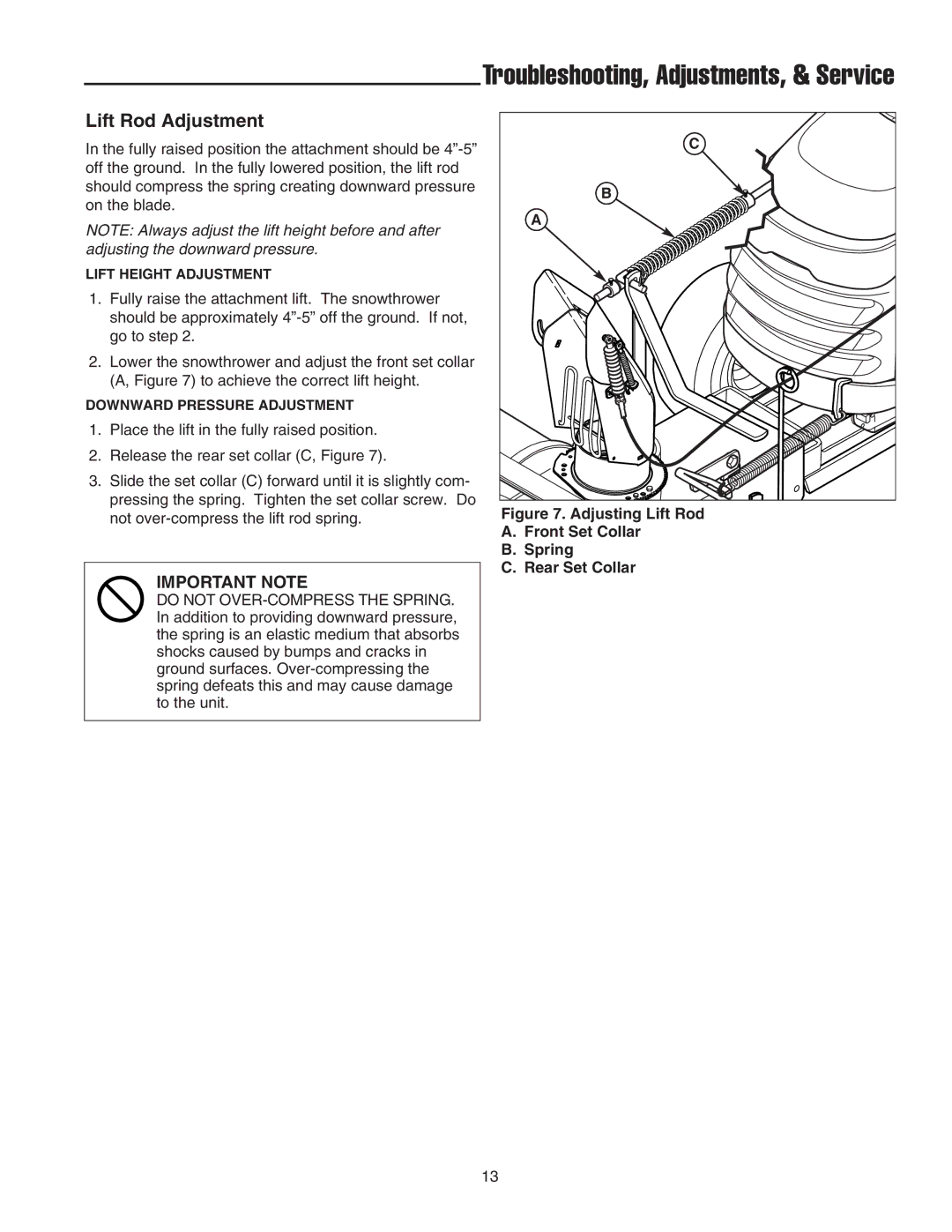 Snapper 1694150, 1694295, 1694144, 1694296 manual Troubleshooting, Adjustments, & Service, Lift Rod Adjustment 