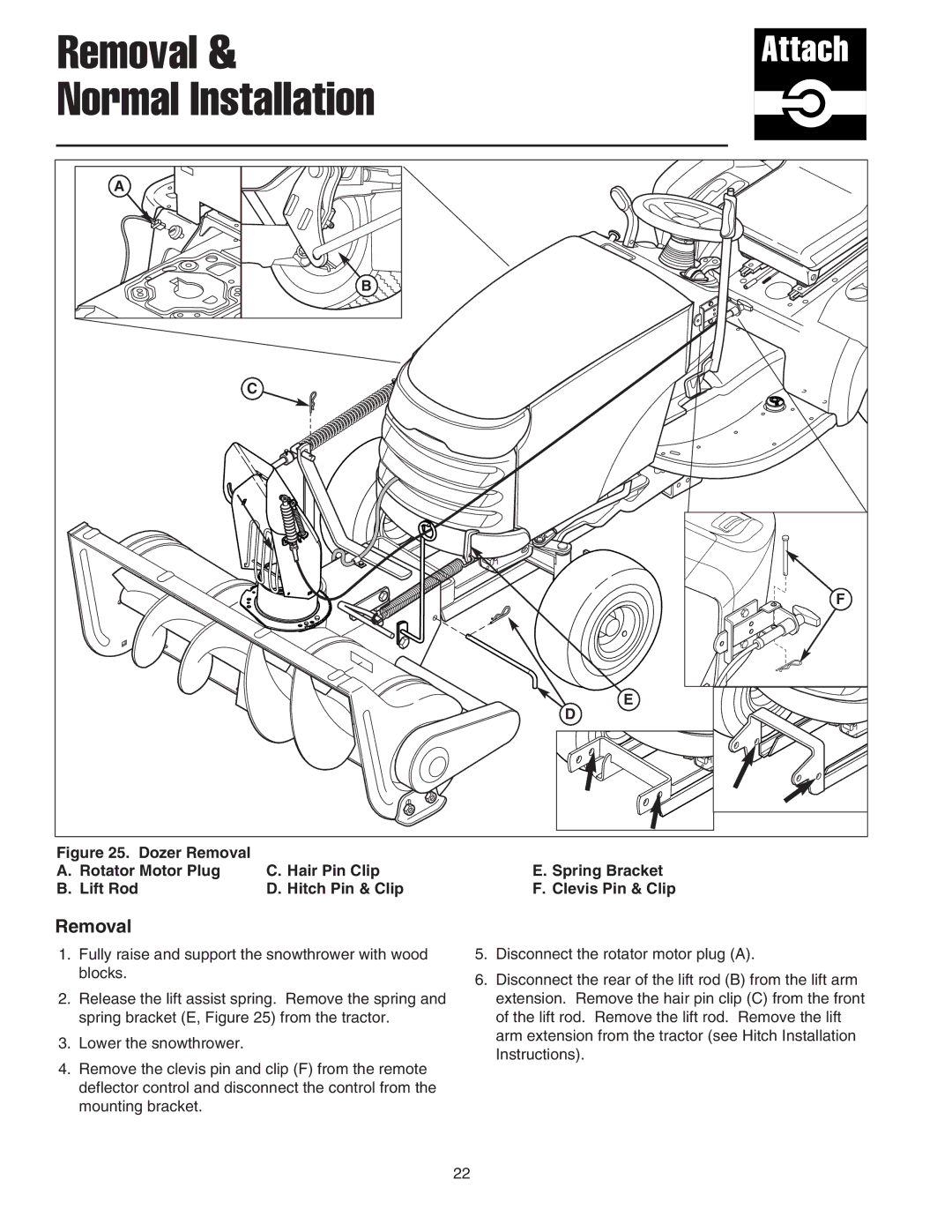 Snapper 1694296, 1694295, 1694144, 1694150 manual Removal Normal Installation 