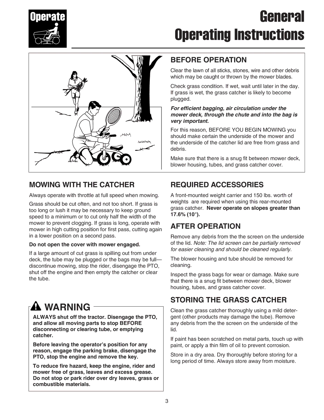 Snapper 1694389, 1725580 manual Before Operation, Mowing with the Catcher, Required Accessories, After Operation 