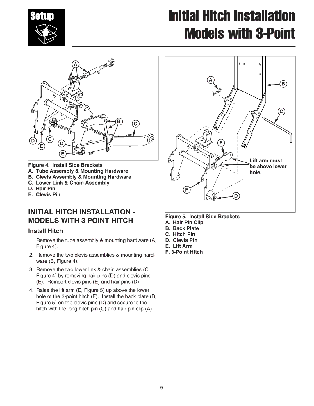 Snapper 1694389, 1725580 manual Lift arm must, Hole 