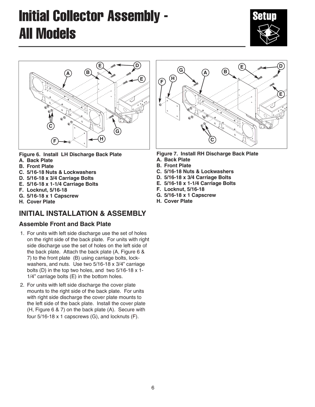 Snapper 1725580, 1694389 manual Initial Installation & Assembly, Assemble Front and Back Plate 