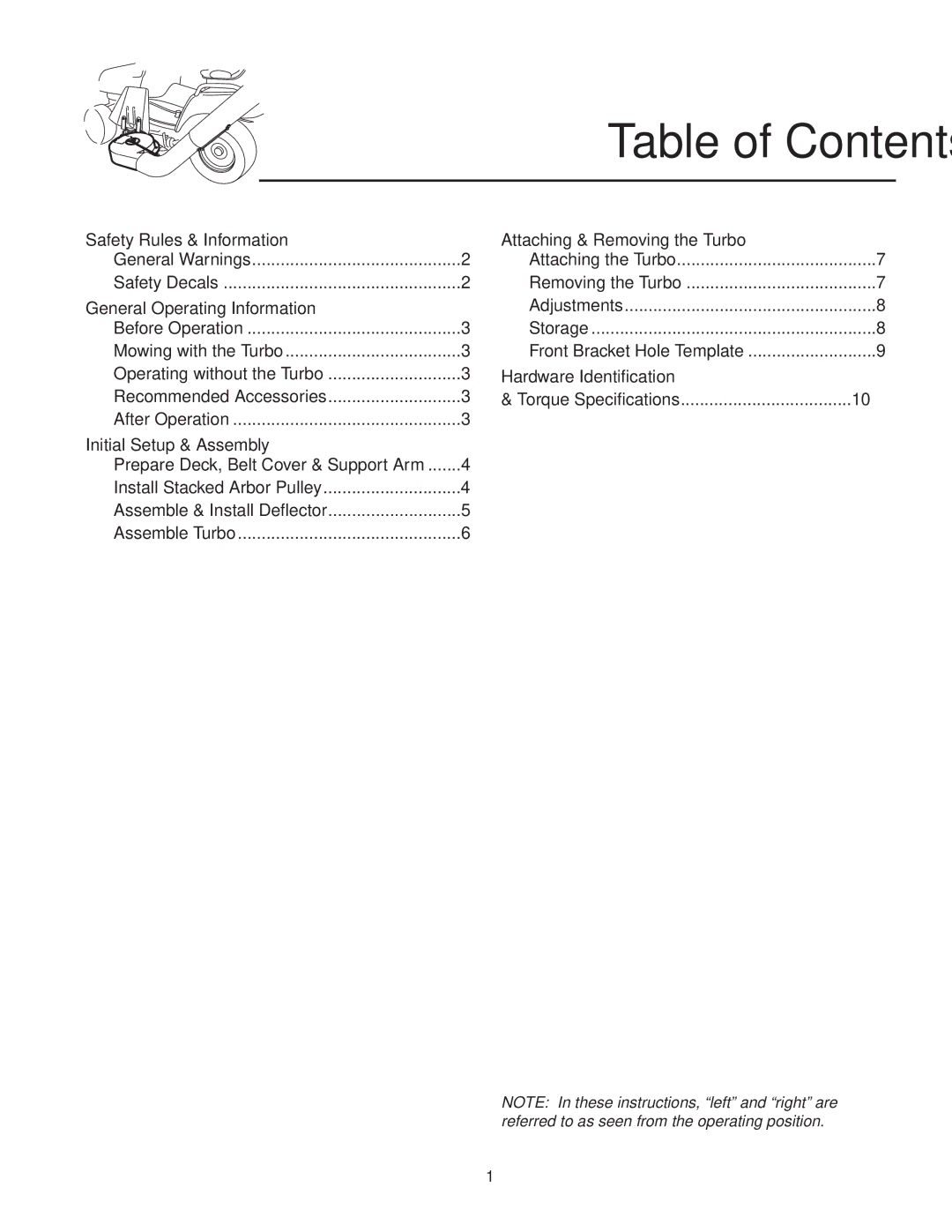 Snapper 1726315-02, 1694496 manual Table of Contents 