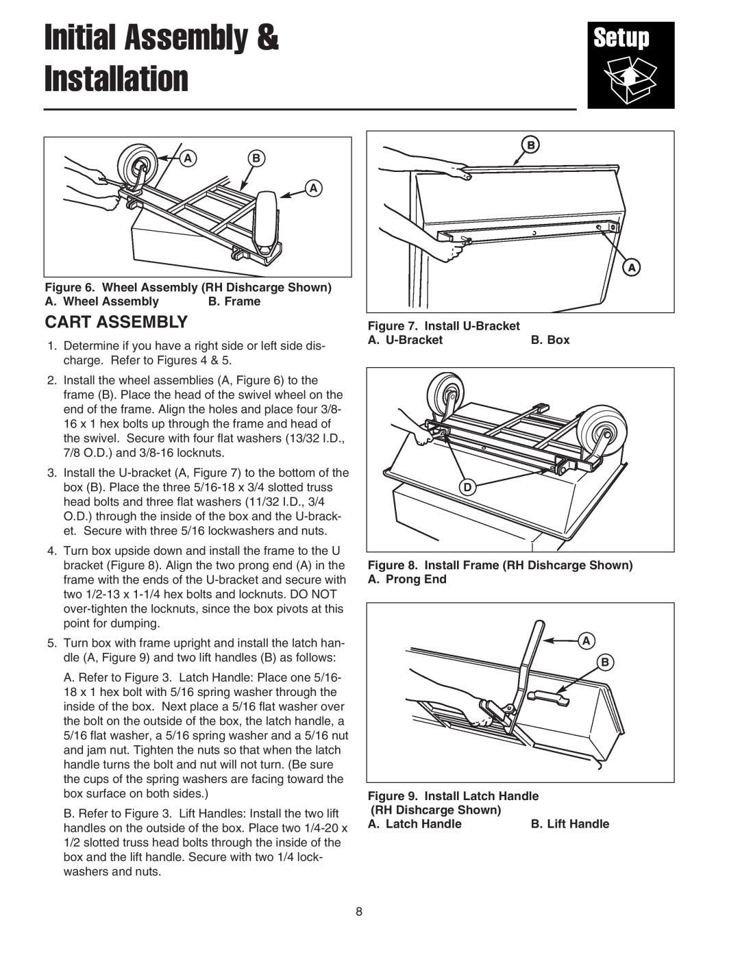 Snapper 1726564, 1694542 manual Cart Assembly, Initial Assembly & Installation 