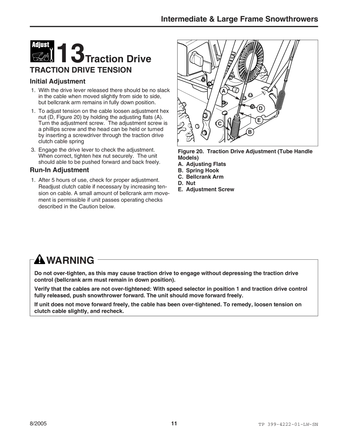 Snapper 1694848 10560EX, 1694852 1380EX, 1694851 1380E, 1694850 11570EX manual 13Traction Drive, Traction Drive Tension 