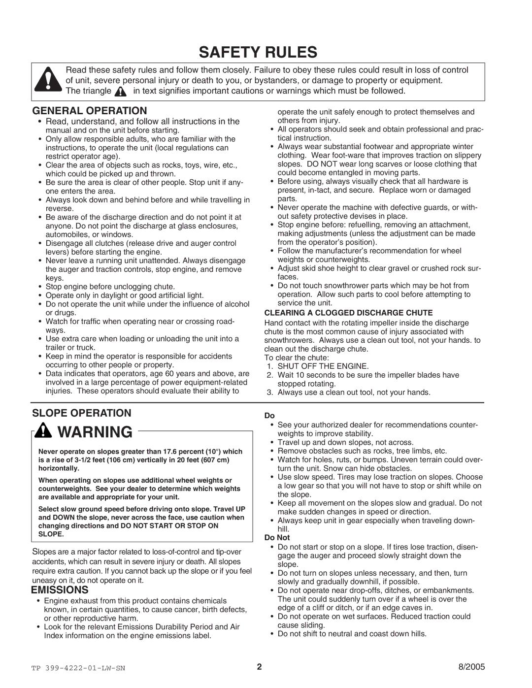 Snapper 1694850 11570EX, 1694852 1380EX, 1694851 1380E, 1694837 7555EX, 1694845 8560EI manual Safety Rules, General Operation 