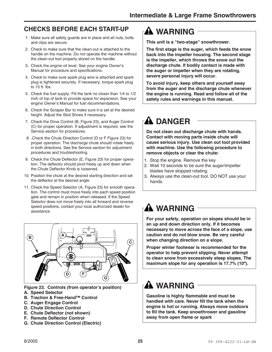 Snapper 1694851 1380E, 1694852 1380EX, 1694850 11570EX, 1694837 7555EX, 1694845 8560EI manual Checks Before Each START-UP 