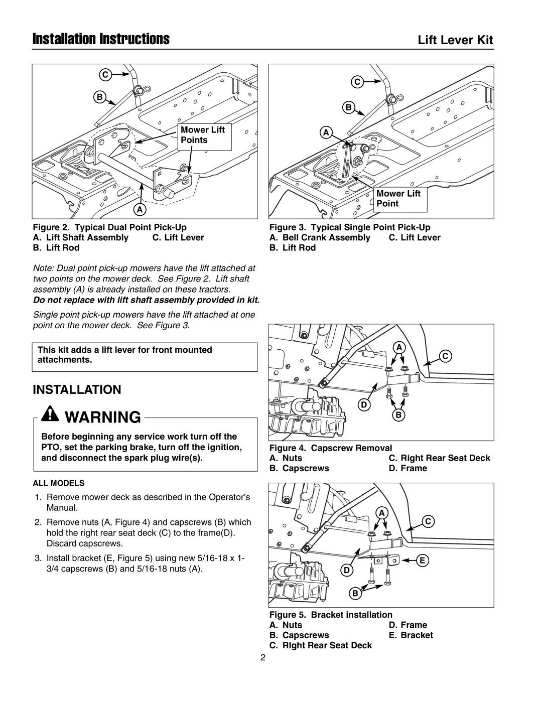 Snapper 1694947 installation instructions Mower Lift, Points, This kit adds a lift lever for front mounted attachments 