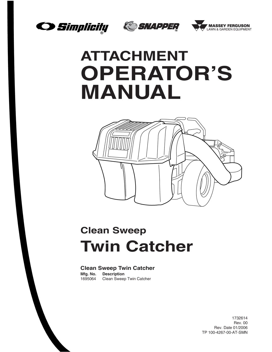 Snapper 1695064 manual OPERATOR’S Manual, Clean Sweep Twin Catcher 