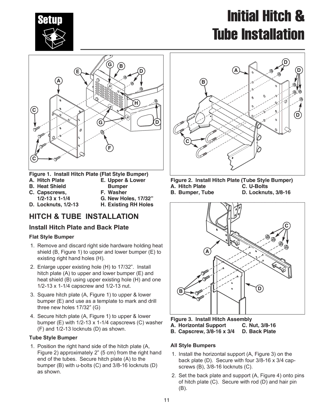 Snapper 1695064 manual Initial Hitch & Tube Installation 