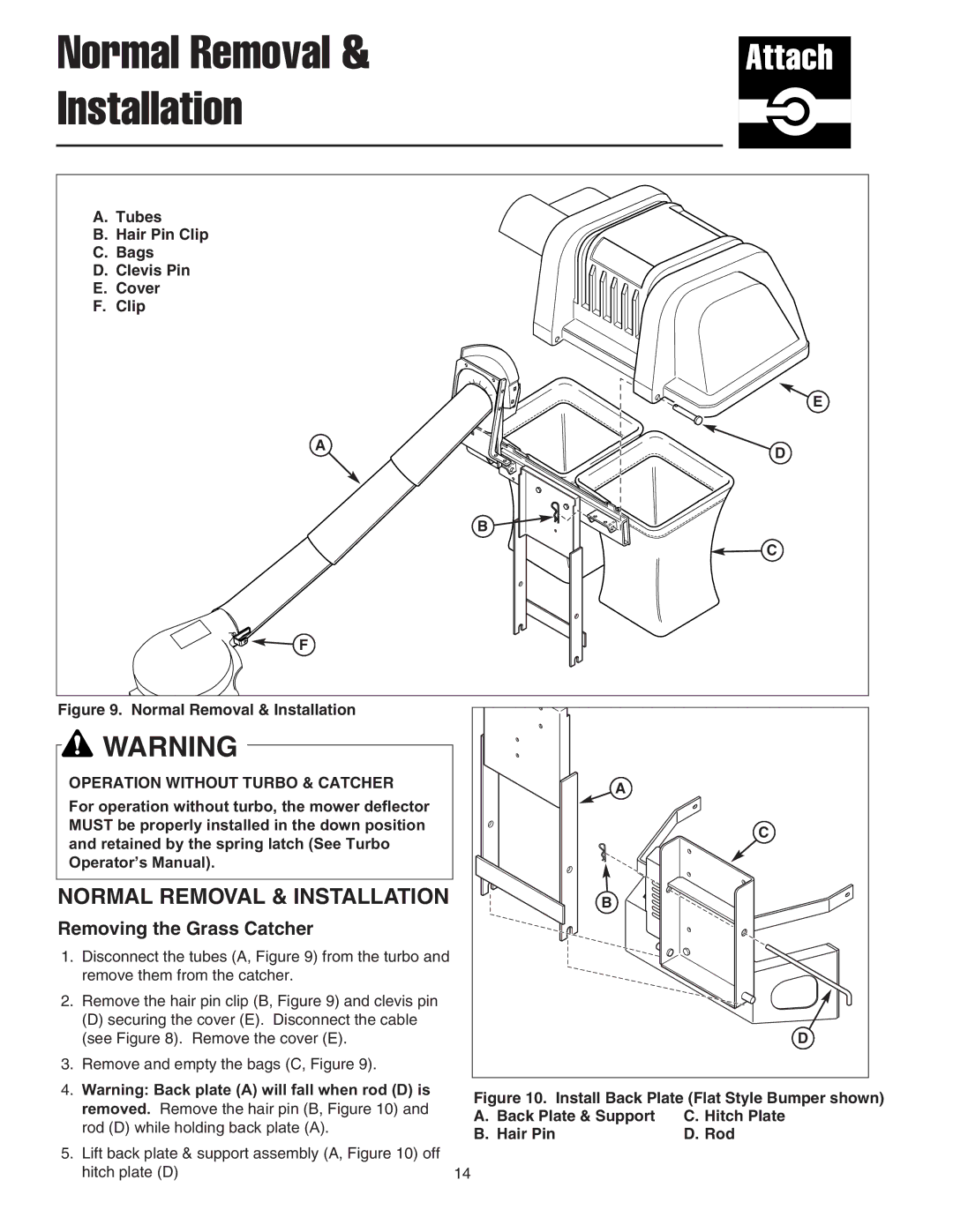 Snapper 1695064 manual Normal Removal Installation, Normal Removal & Installation, Removing the Grass Catcher 