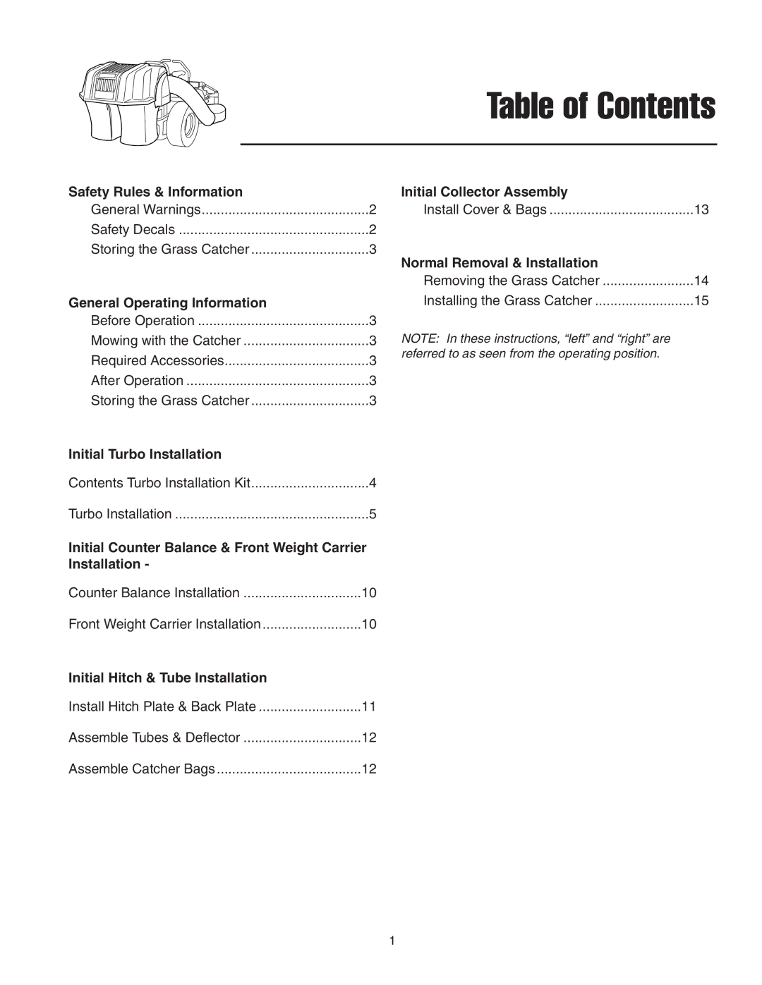 Snapper 1695064 manual Table of Contents 