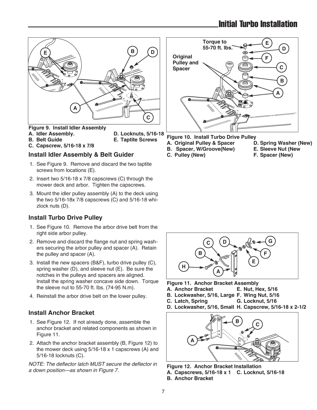 Snapper 1695064 manual Install Idler Assembly & Belt Guider, Install Turbo Drive Pulley, Install Anchor Bracket 