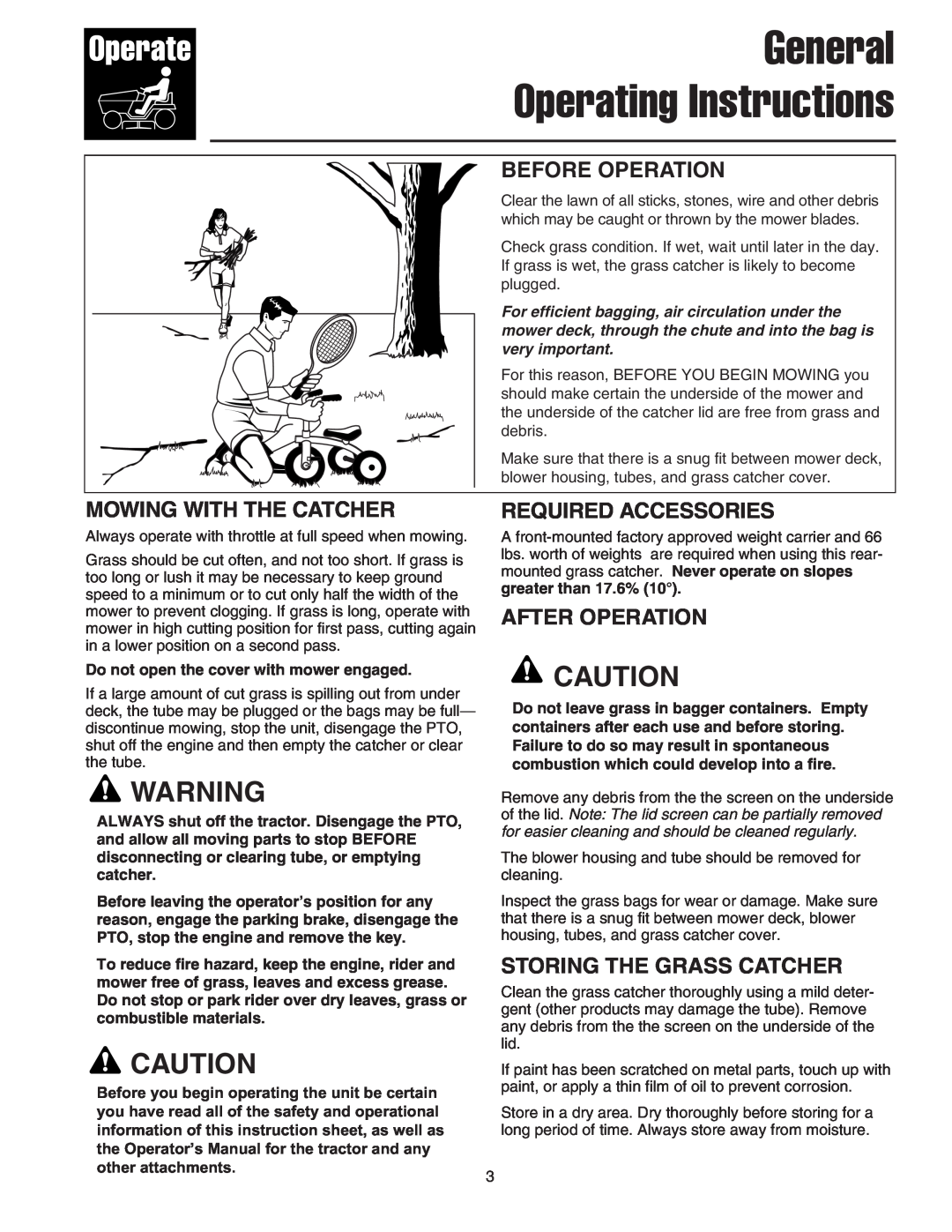 Snapper 1695064 manual General Operating Instructions, Before Operation, Mowing With The Catcher, Required Accessories 