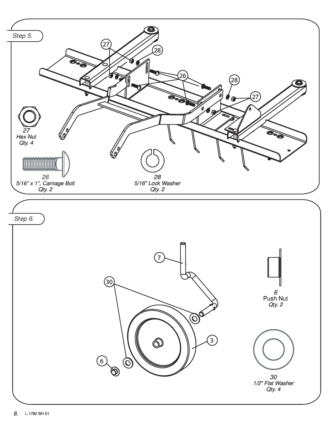 Snapper 1695066 owner manual Push Nut, Step, 8. L-1782-BH-01 