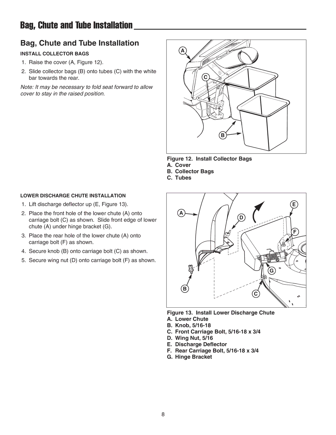 Snapper 1695164 manual Bag, Chute and Tube Installation 