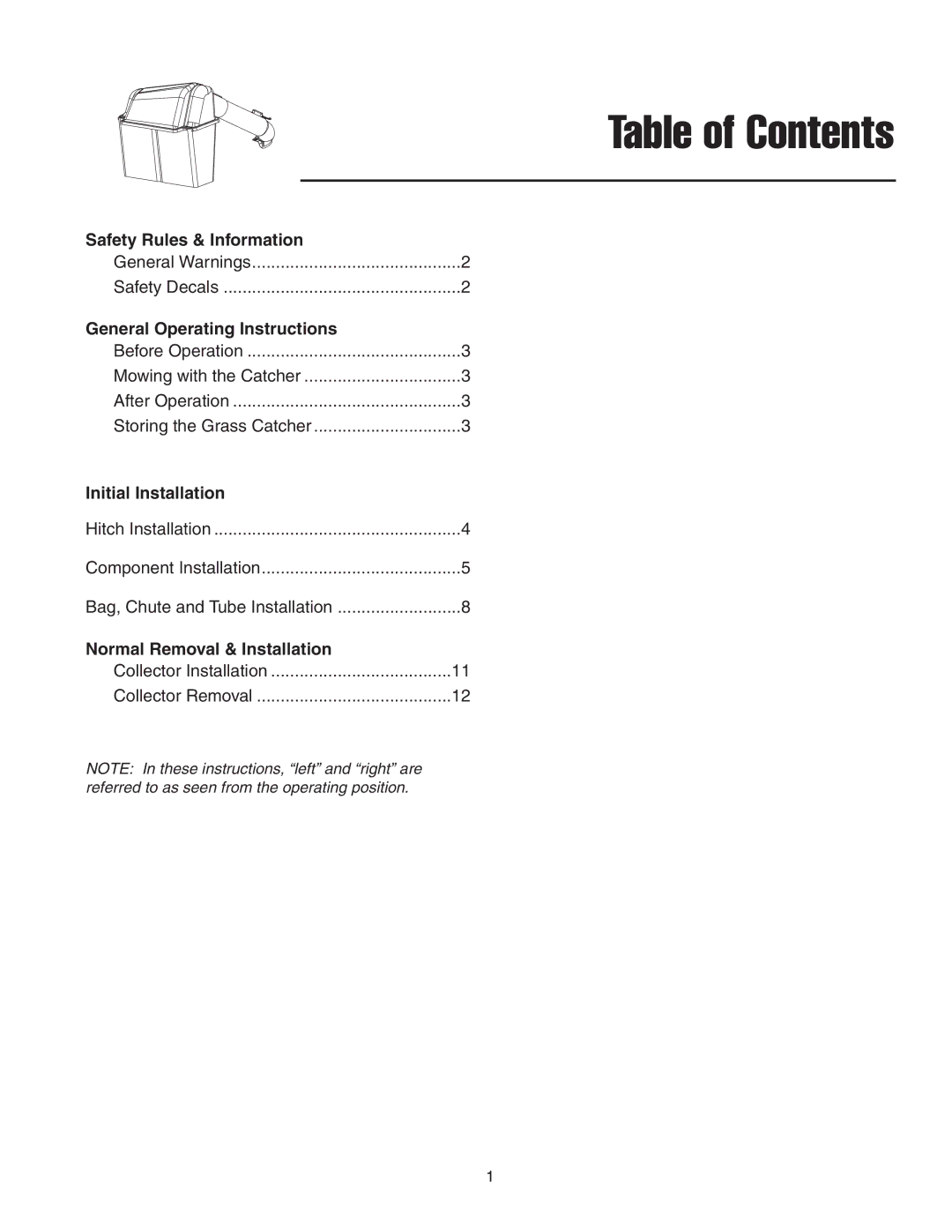 Snapper 1695164 manual Table of Contents 