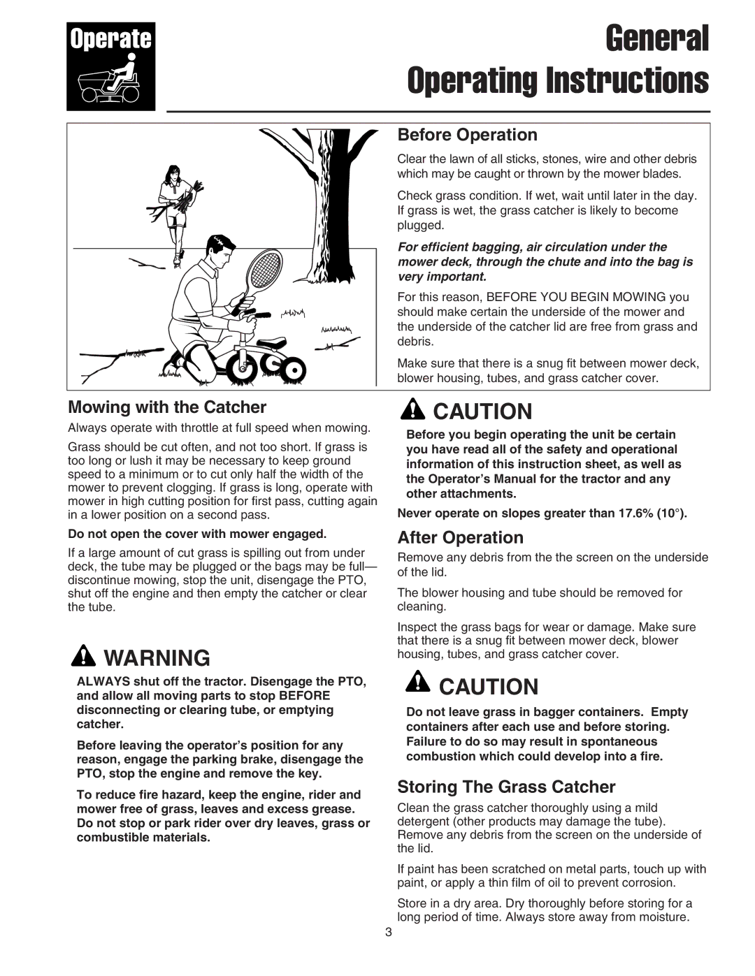 Snapper 1695164 manual Before Operation, Mowing with the Catcher, After Operation, Storing The Grass Catcher 