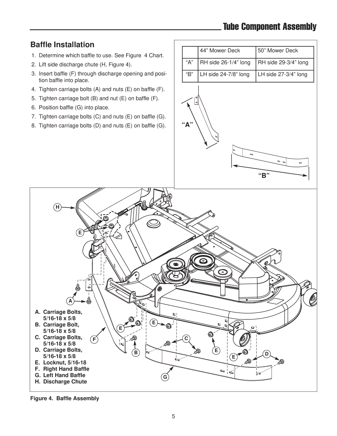 Snapper 1733866, 1695169 manual Tube Component Assembly, Baffle Installation 