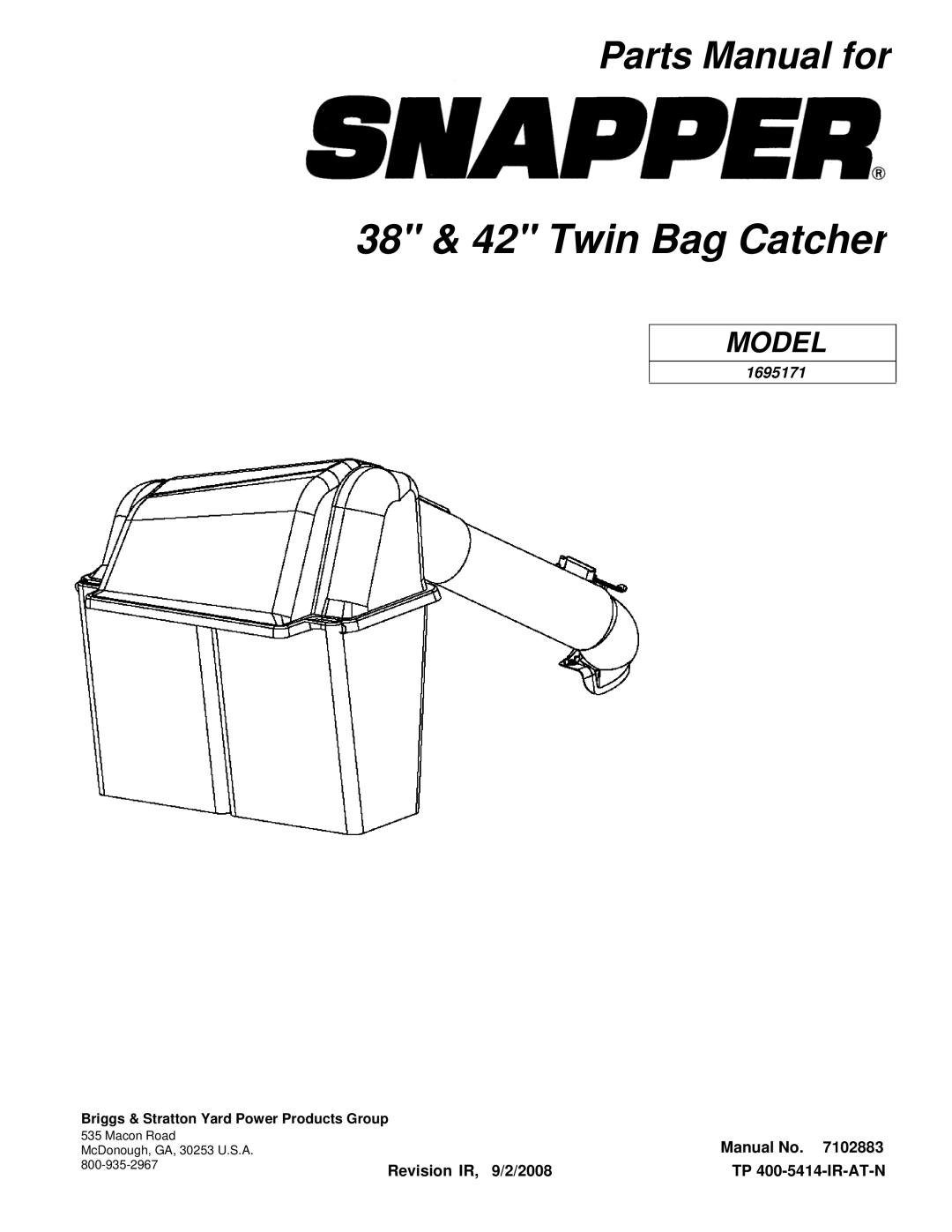 Snapper 1695171 manual 38 & 42 Twin Bag Catcher 