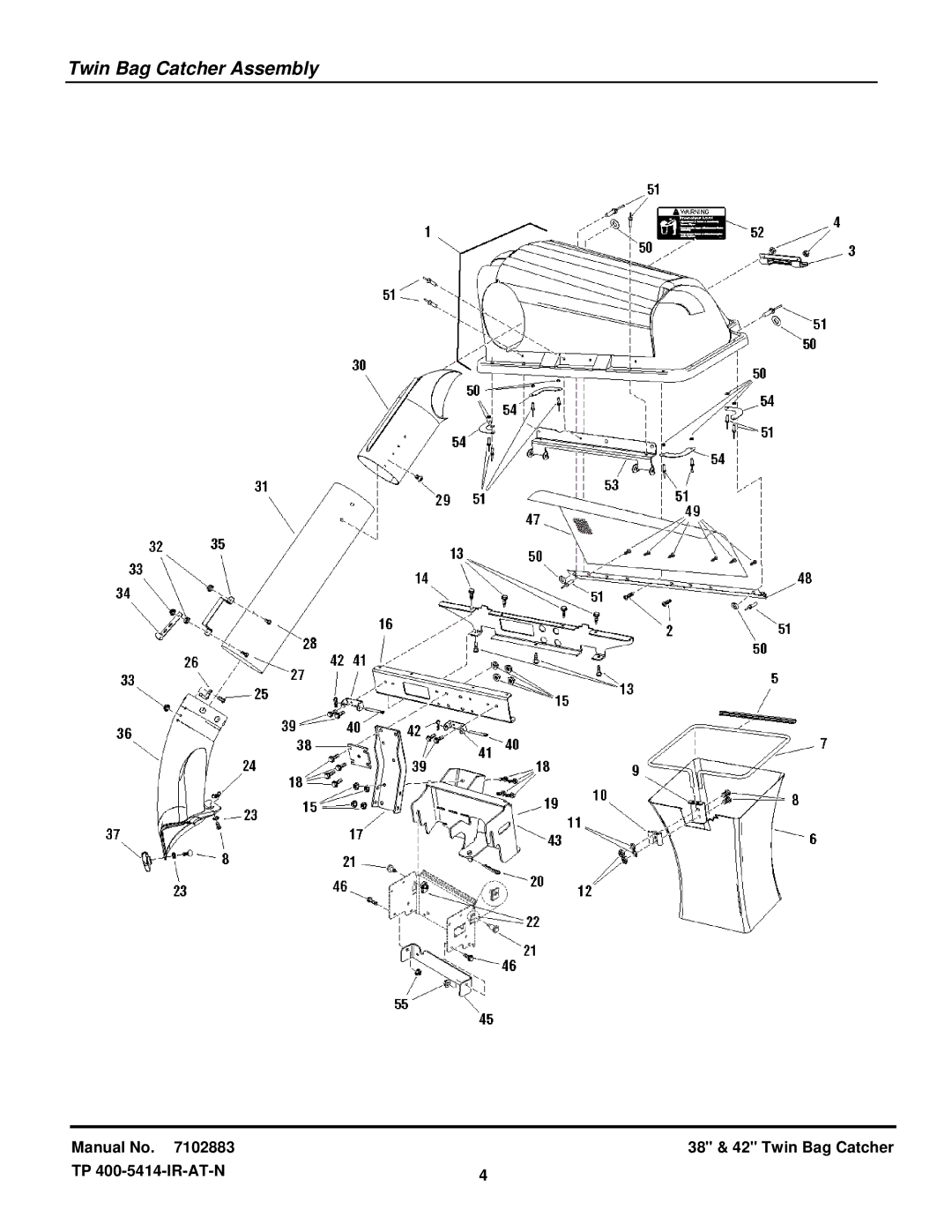 Snapper 1695171 manual Twin Bag Catcher Assembly 