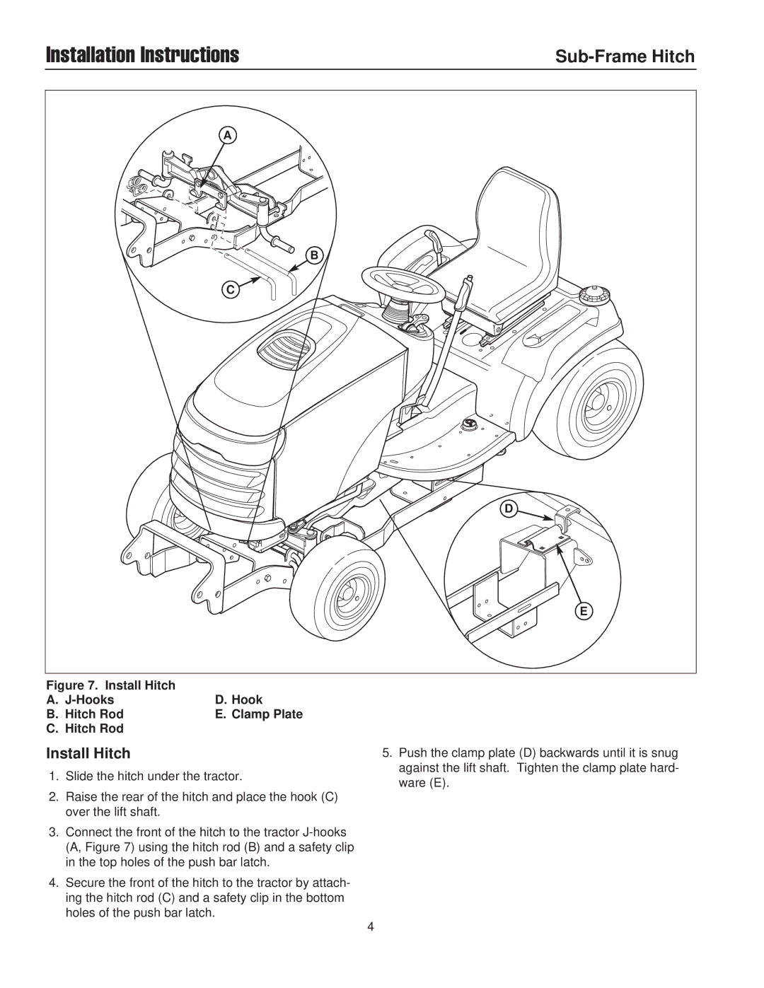 Snapper 1695195 installation instructions Install Hitch Hooks Hitch Rod Clamp Plate 