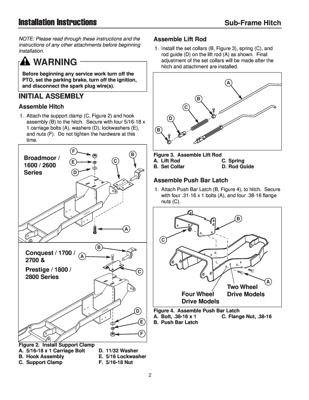 Snapper 1695195 installation instructions Installation Instructions, Initial Assembly, Sub-Frame Hitch 