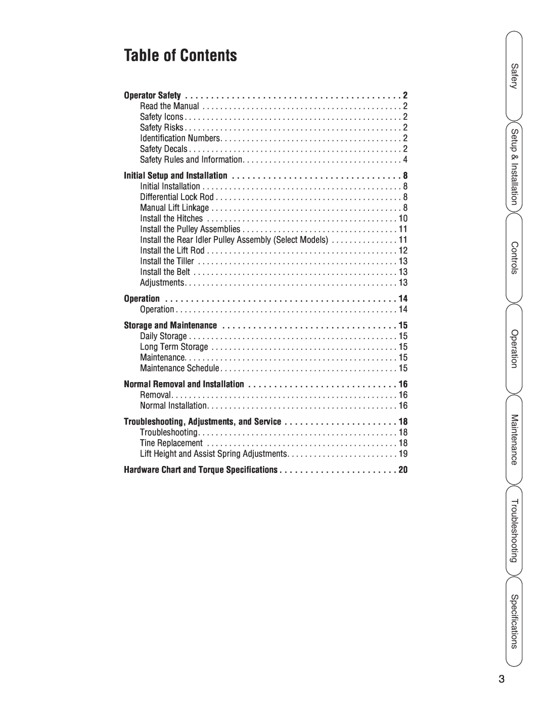 Snapper 1694151, 1695419 manual Table of Contents 