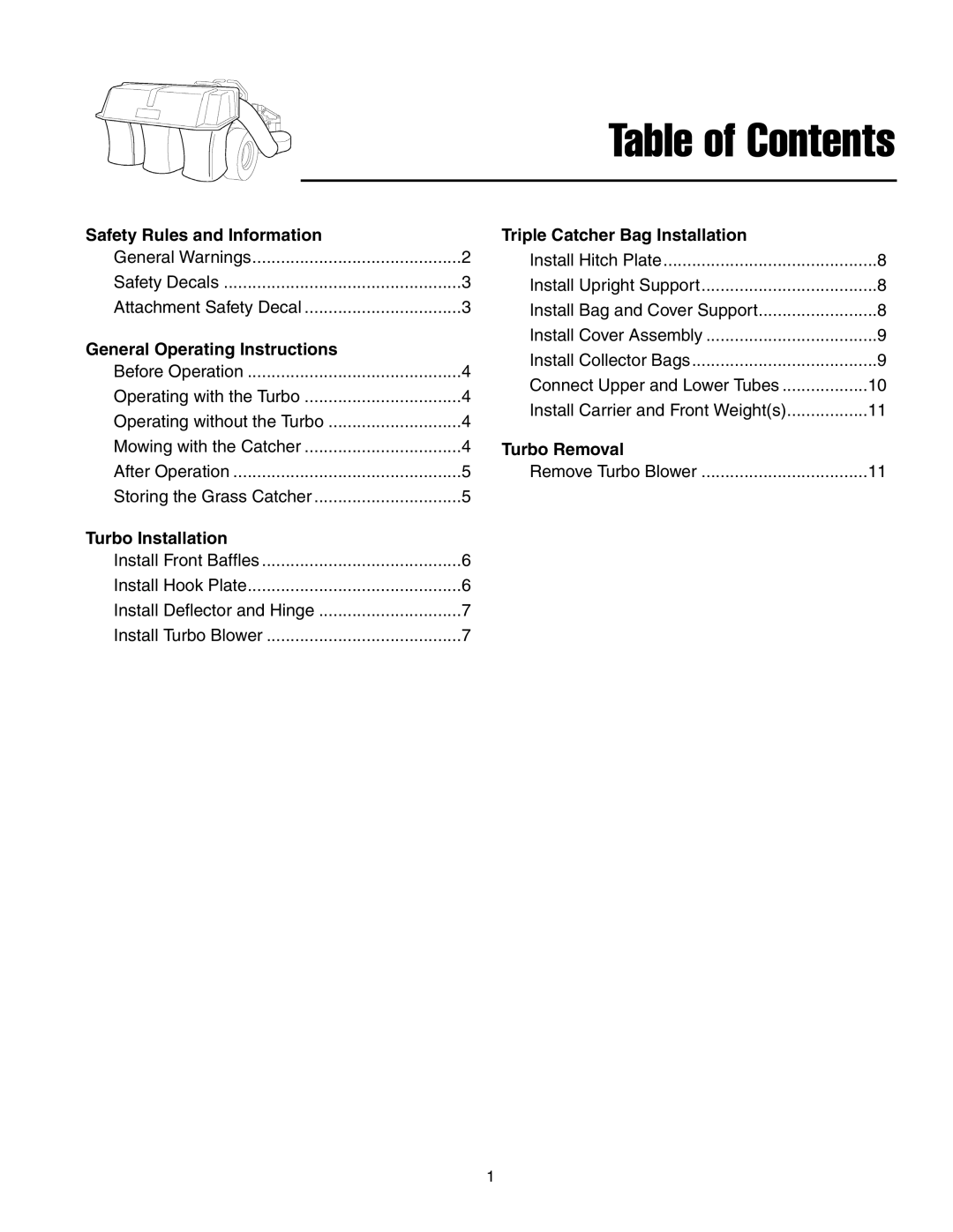 Snapper 1695464 manual Table of Contents 