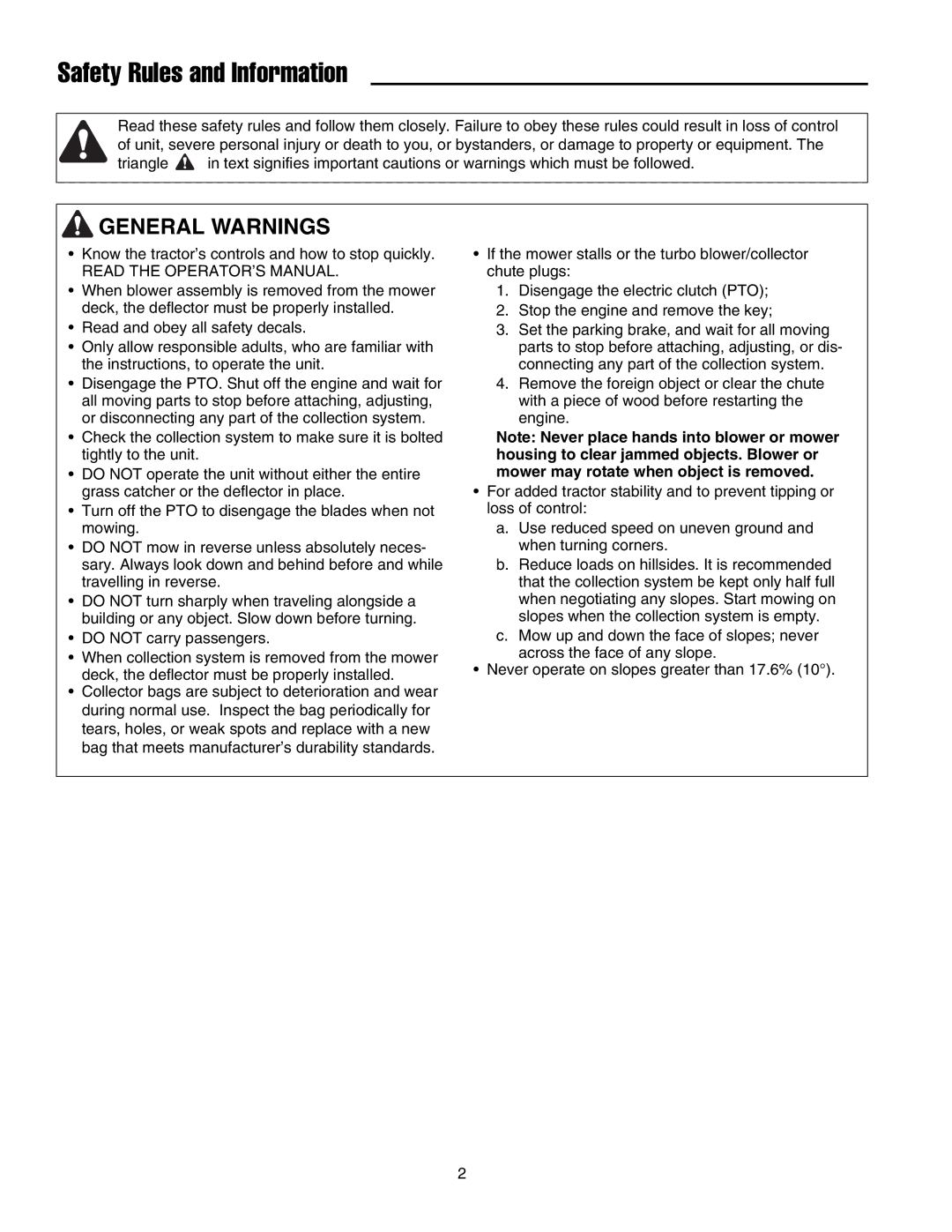 Snapper 1695464 manual Safety Rules and Information, General Warnings 