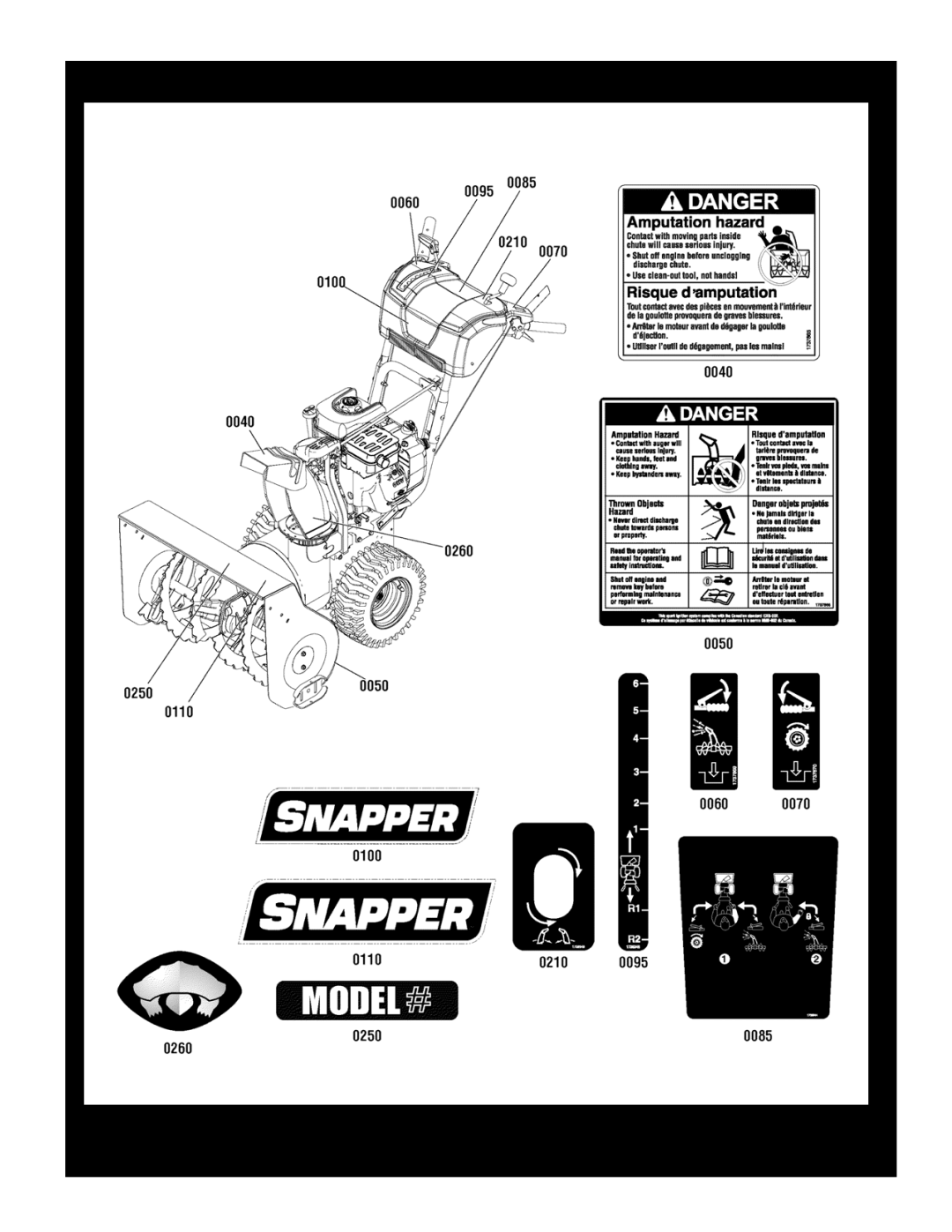 Snapper 1696000 manual Decals Group, Reproduction, Manual No, 7105282, 24 9TP TWO STAGE, 2011 